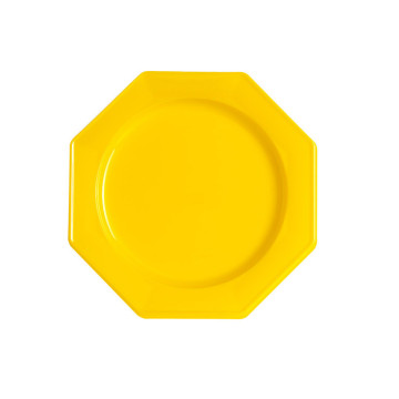 Lot de 8 assiettes à dessert plastiques réutilisables octogonales jaune 16,5 cm