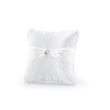 Coussin blanc pour alliances- Ruban/cœur 20 x 20 cm