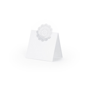 Lot de 10 marque-place Blanc Rosette 8 x 8 cm