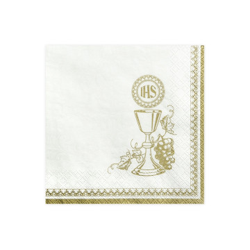 Lot de 20 serviettes jetables blanches calice or 33 x 33 cm