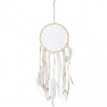 Attrape-rêves dentelle +perles ivoire/blanches 15x45 cm