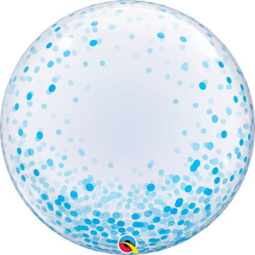 Ballon déco bubble confettis bleus 60 cm