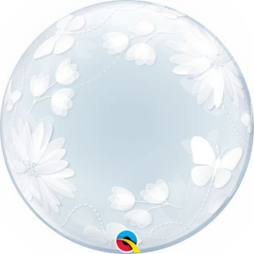 Ballon déco bubble papillons et fleurs 50 cm