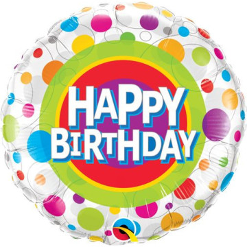 Ballon Happy birthday pois multicolores 45 cm