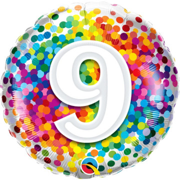 Ballon 9 ans pois multicolores 45 cm