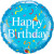 Ballon Happy Birthday bleu serpentins chapeau 45 cm