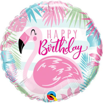Ballon Happy Birthday Flamant rose 45 cm