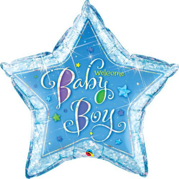 Ballon Welcome baby boy bleu forme étoile 90 cm