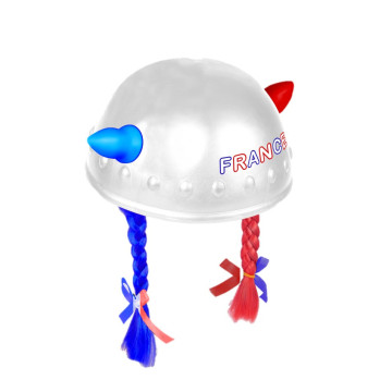 Casque gaulois tricolore avec deux nattes Coupe du Monde