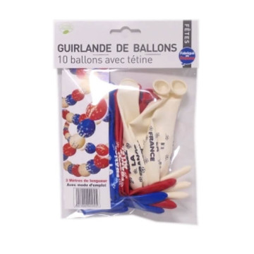 Guirlande 10 ballons latex tricolore Allez la France