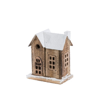 Maison de Noël bois narurel avec led 13,5 x 8 x 15 cm