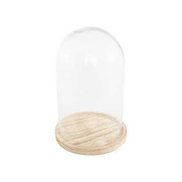 Cloche en verre sur support bois Noël 17x 24,5cm