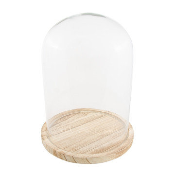 Cloche en verre sur support bois Noël 25,5 x 30,5cm