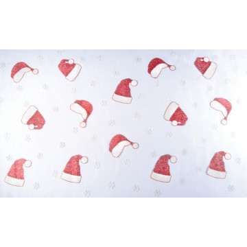 Chemin de table bonnets Noël et flocons paillettes irisées 36 cm x 5 m