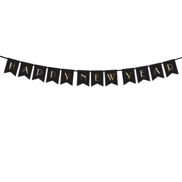 Bannière Happy New Year noire 15 cm x 1,70 m