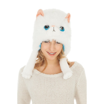 Bonnet Chat Blanc en peluche