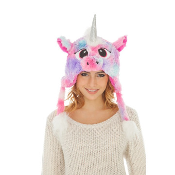 Bonnet Licorne rose en peluche