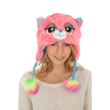 Bonnet Chat Rose en peluche