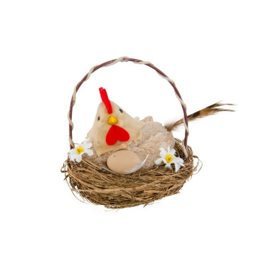 Poule dans panier 10 x 12 cm