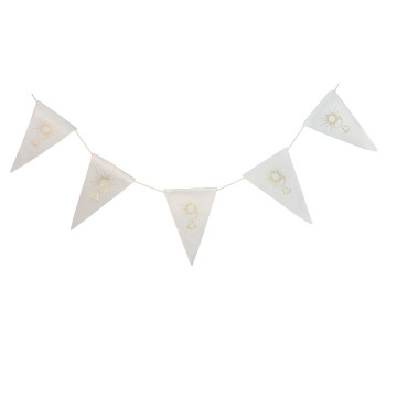 Guirlande Communion velours 12 fanions 11 x 16 Blanc/or 2 m