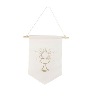 Suspension Communion Fanion velours blanc/ or 25 x 27 cm