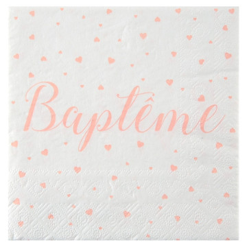 Lot de 20 serviettes baptême roses 33 x 33 cm