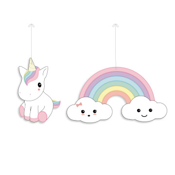 Lot de 2 suspensions déco Bébé Licorne 25 cm