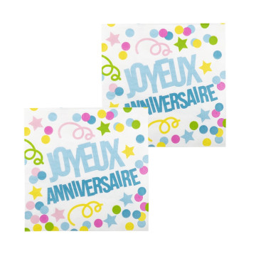 Lot de 12 serviettes en papier joyeux anniversaire multicolore