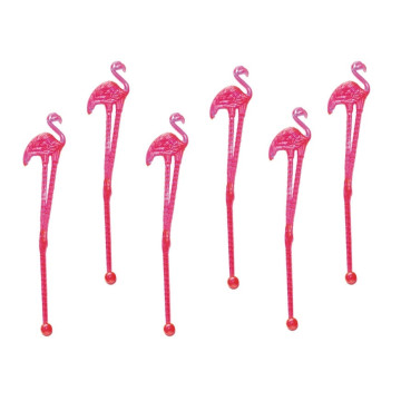 Lot de 12 agitateurs cocktail flamant rose 15 cm