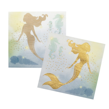 Lot de 12 serviettes en papier Sirène 33 x 33 cm