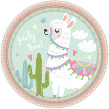 Lot de 8 assiettes en carton Lama party time 18 cm