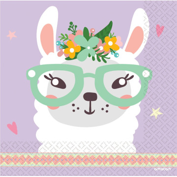 Lot de 16 serviettes en papier Lama party time 33 x 33 cm