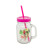 Mason jar Perroquet avec couvercle et paille fuschia