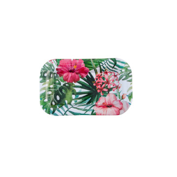 Plateau métal fleurs tropicales 18,5 x 11,5 x 2 cm