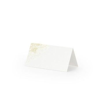 Lot de 10 marque-places blancs ornement or 8,5 x 4,5 cm