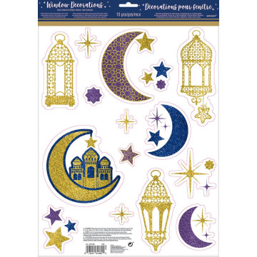 Lot de 15 Décorations de fenêtre Eid Mubarak