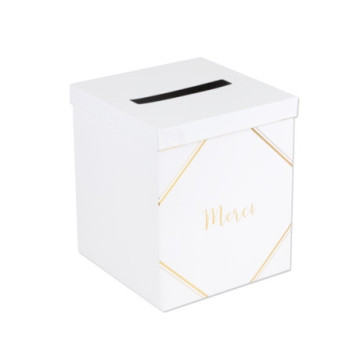 Urne Merci blanc/or 21 x 21 x 25 cm