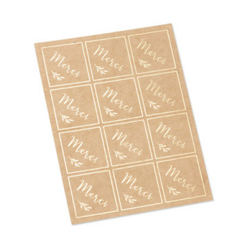 Lot de 24 stickers Merci 4 cm kraft-ivoire/bronze