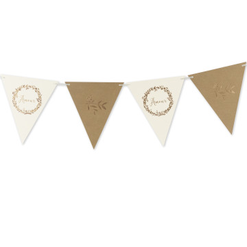 Guirlande 10 fanions Amour kraft-ivoire/bronze 18 x 20,5 cm / 2 m