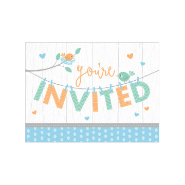 Lot de 8 cartes invitation Baby Shower garçon - 16 x 11 cm