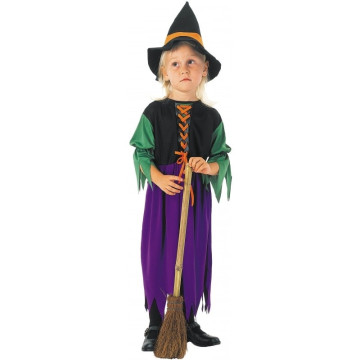 Déguisement Sorcière fille Halloween violette et verte-7/9 ans