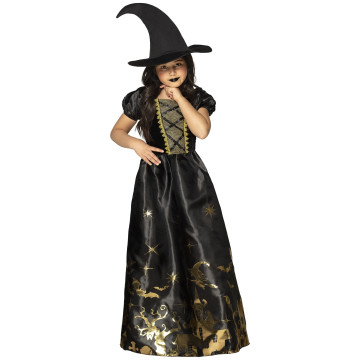 Déguisement Sorcière Spooky fille Halloween noir et orange-7/9 ans