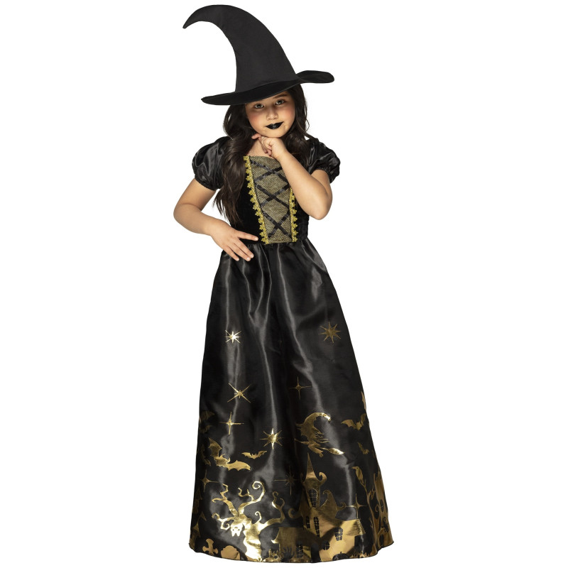 Déguisement Sorcière Fille Halloween - Robe Avec Paillettes Et Chapeau - Taille 4 à 10 Ans - Tissu Doux Et Confortable