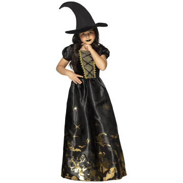 Déguisement Sorcière Spooky fille Halloween noir et orange-10/12 ans