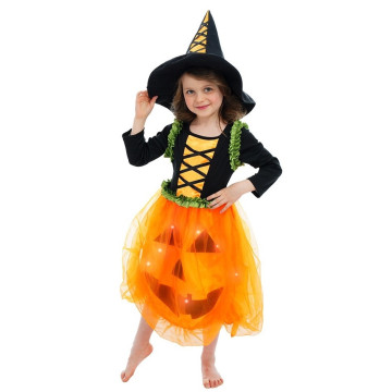 Déguisement robe Citrouille leds avec chapeau fille Halloween