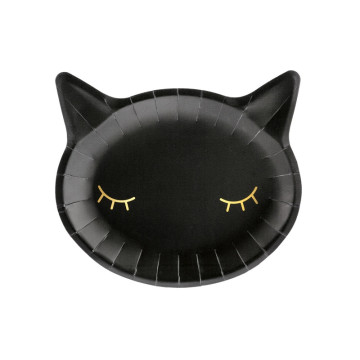 Lot de 6 assiettes tête de chat noir Halloween