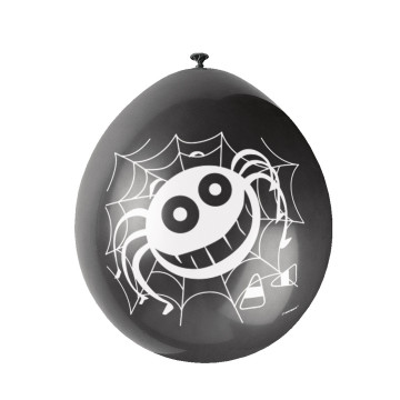 Lot de 10 ballons latex blancs araignées noires Halloween 30 cm