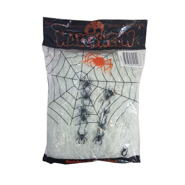 Toile d'araignée blanche Halloween 400 gr avec araignées
