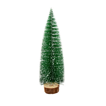 Sapin de Noël enneigé sur socle bois 8,5x 8,5 x 27 cm