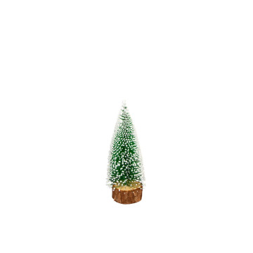 Sapin de Noël enneigé sur socle bois 5 x 5 x 14 cm